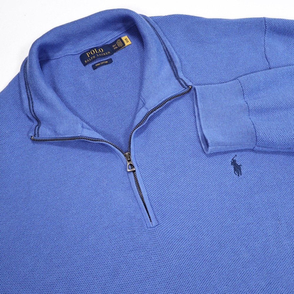 POLO RALPH LAUREN Men's 3XLT Blue Pima Cotton Knit‎ Quarter Zip Pullover Sweater